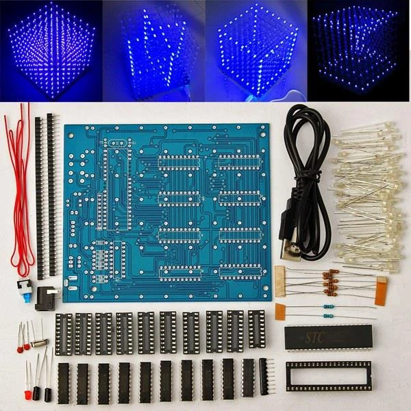 3D LED Square 8x8x8 LED Cu-be 3D Light Square Blue LED Electronic DIY Kit  Tempered