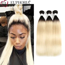 Ombre Blonde Straight Hair 1B 613 Brazilian Remy Hair Bundles Weave Extension 3 Bundles Deal Ombre Platinum Blonde EUPHORIA