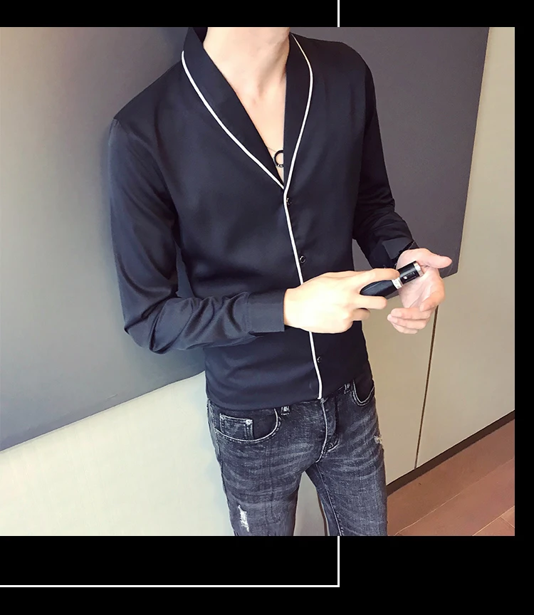 Kemeja Pria Camisa Masculina, отложной воротник, осенняя Повседневная рубашка, Мужская однотонная уличная одежда с длинным рукавом, приталенная рубашка, Мужская