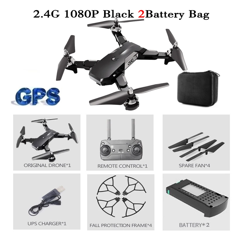 CS7 gps Дрон с 4K двойной камерой Wifi Fpv складной Квадрокоптер Поддержка 5G частота очень стабильный Дрон RC игрушка - Цвет: 2.4G 1080P 2B Black