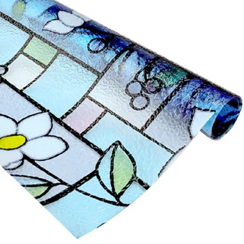 

White Flower Pattern Glass FIlm Static Cling No Glue Privacy Protection Stained Removable Window Covering For Home Office Lobby
