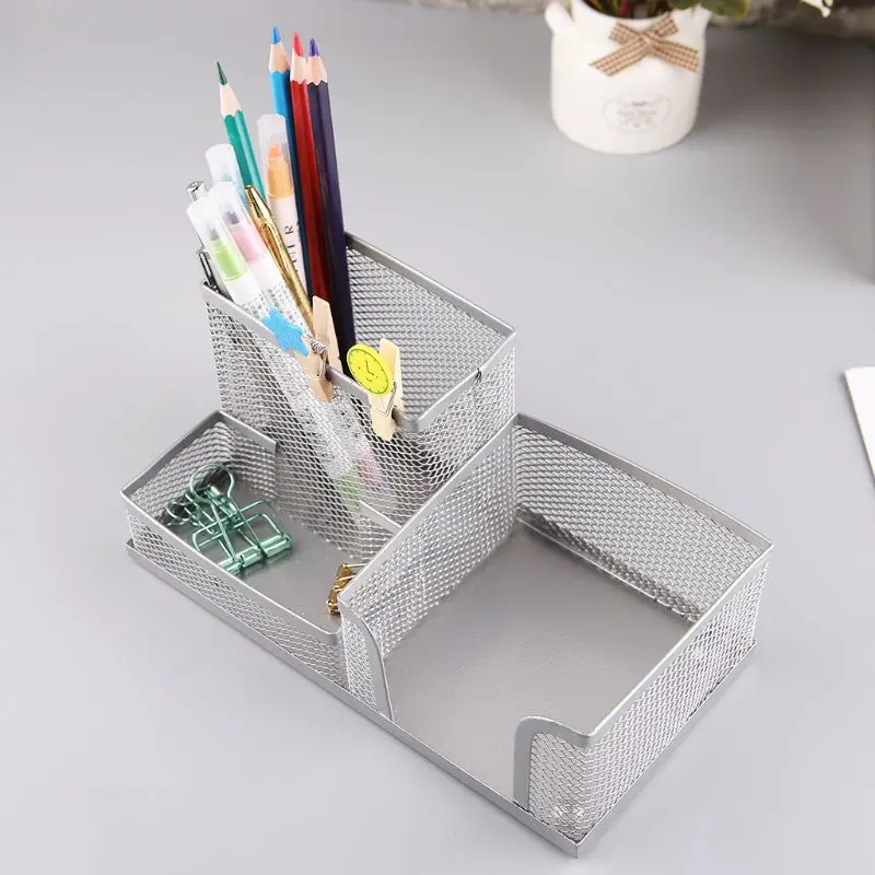 

Metal Mesh Desk Organizer Pen Pencil Storage Holder with 3 Compartments for Home Office Students Supplies Accessories