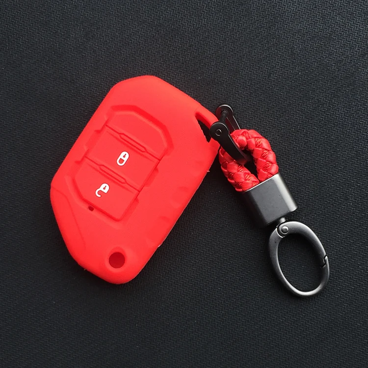 

siliconer rubber car key protect shell cover case for Jeep 2018 2019 Wrangler JL JLU Flip 2button key