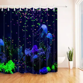 

Ocean Jellyfish Corals Fish Shower Curtain Set Bathroom Waterproof Fabric 3D High-Definition Printing Does Not Fade 12 Shower