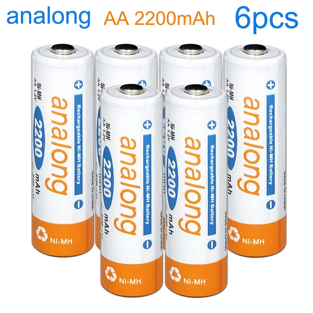 Analong 6 шт перезаряжаемая батарея aa nimh 1,2 v аккумуляторная батарея 2200mah для дистанционного управления