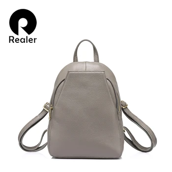 

REALER fashion women genuine leather backpacks for girl high quality female shoulder bags teenagers schoolbag mochila small girl