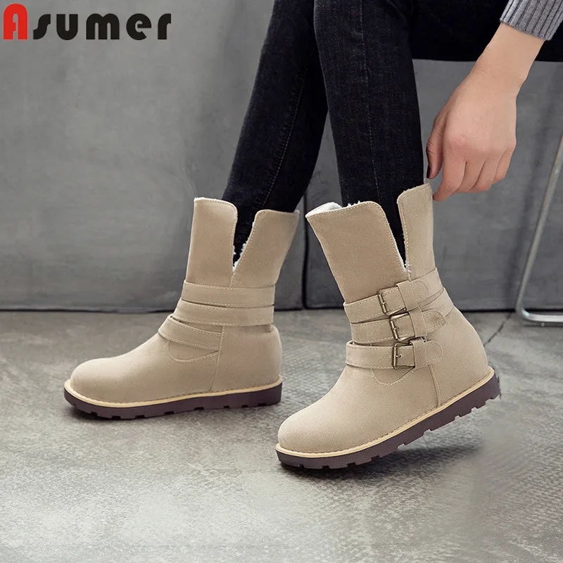 

ASUMER big size 34-43 fashion ankle boots round toe slip on women winter boots flock comfortable keep warm snow boots 2020 new
