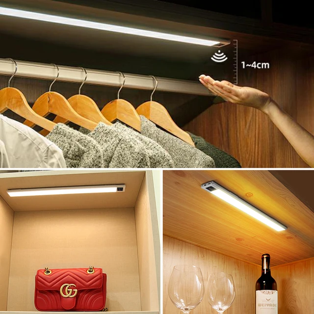 Luz LED magnética de cocina recargable por USB, 3 colores, Sensor de movimiento, luz de noche de dormitorio, armario, lámpara portátil