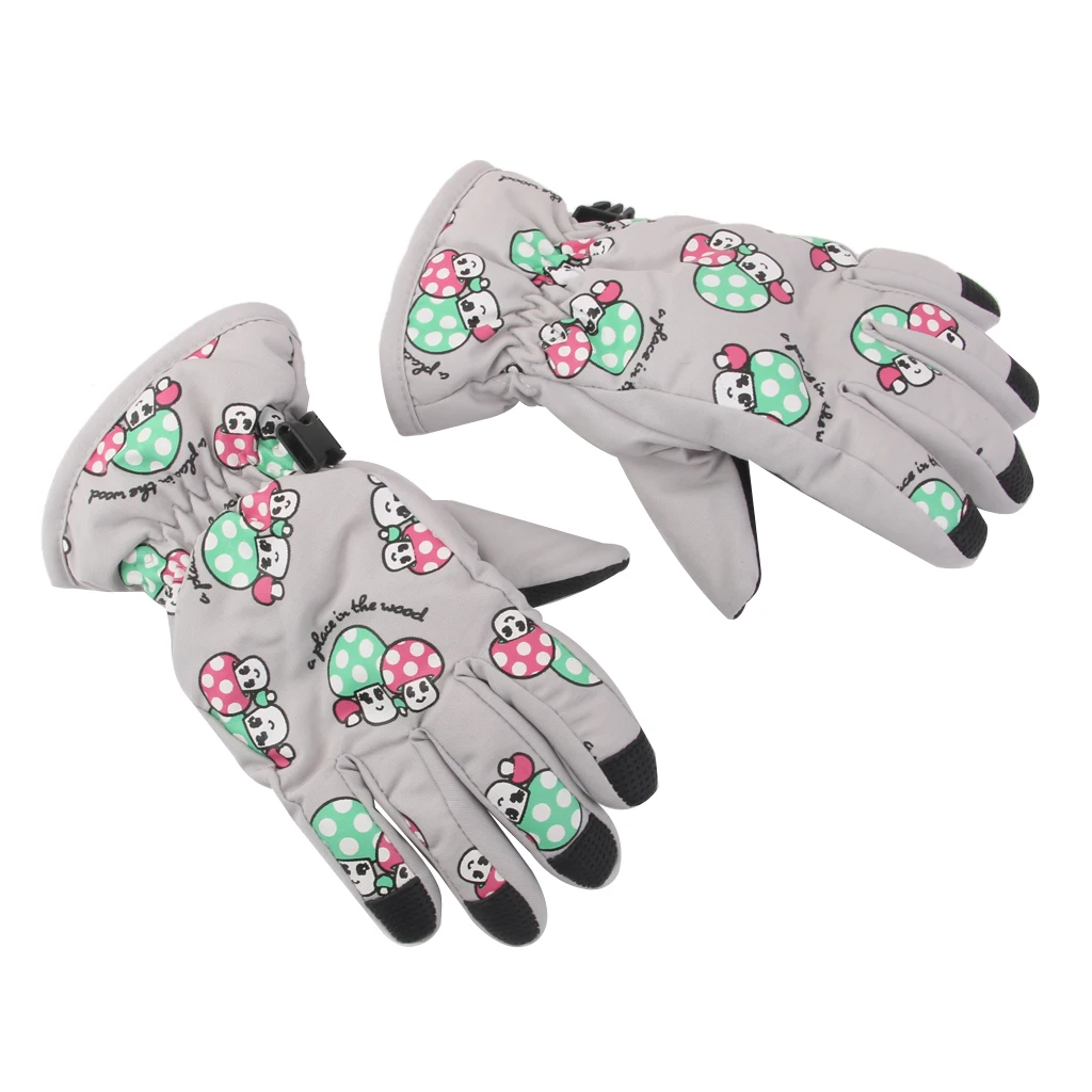 1 Pair Winter Warm Breathable 2-4 Years Children Kids Ski Gloves Light Gray Outdoor Waterproof Snow Skiing Gloves