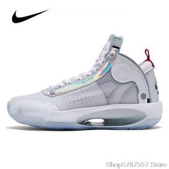 

Jordan Shoes Original Nike Air Jordan 34 White Iride Women's Basketball Shoes Eclipse High-top Jordan Shoes Basketball Sneakers