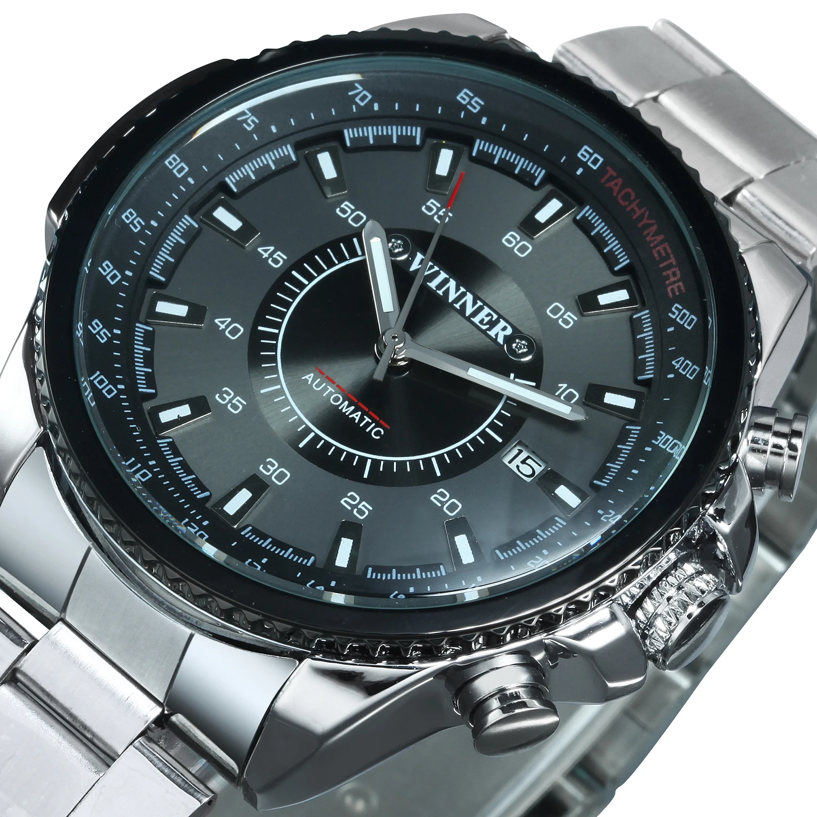 Mechanical-Watch Wrist-Watches Date-Display WINNER Stainless-Steel Official Top-Brand