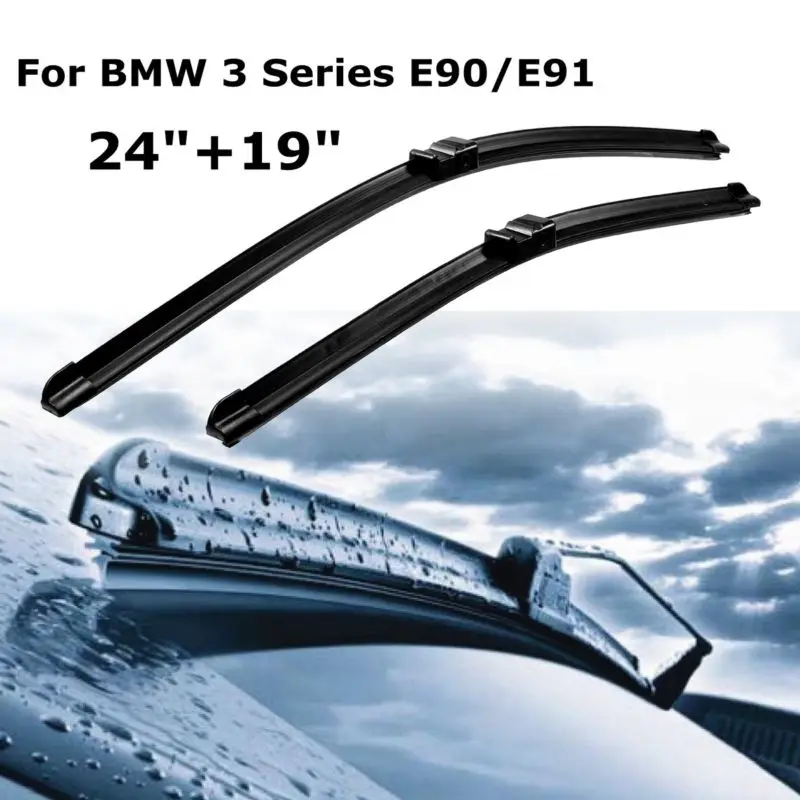 Windshield Wiper Strip Black 2pcs/Set 24''+19'' Front E90 E91 323i 328i 330i 2pcs Tool Kit