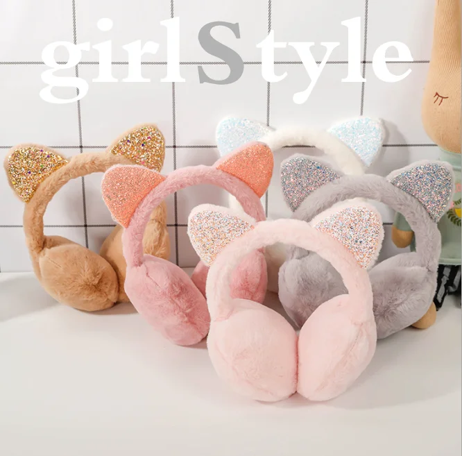 ファッションヘッドフォンスパンコール猫耳ガールズレディースイヤーマフぬいぐるみ子供暖かいイヤーマフ冬のイヤーマフ耳ウォーマー 耳当て Aliexpress