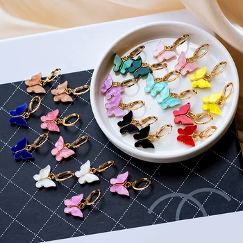 

Peixin Kpop Earrings 2020 Glamour Fashion Acrylic Butterfly Earrings Dangle Cute Sweet Colorful Women's Drop Earrings Party Gift