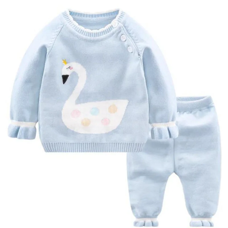 Детский свитер; штаны; пуловер для новорожденных мальчиков и девочек; Одежда для маленьких девочек; вязаные Джемперы; модная Милая зимняя вязаная одежда с длинными рукавами - Цвет: Небесно-голубой