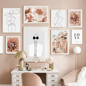 

Flower Fashion Lady Abstract Line Quote Nordic Poster Wall Art Print Canvas Painting Gallery Wall Pictures For Living Room Decor