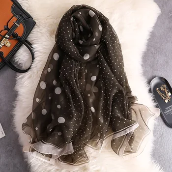 

oversize Classic women silk scarf female scarves ladies beach wrap chiffon shawl sunscreen dot printed bandanna foulard muffler