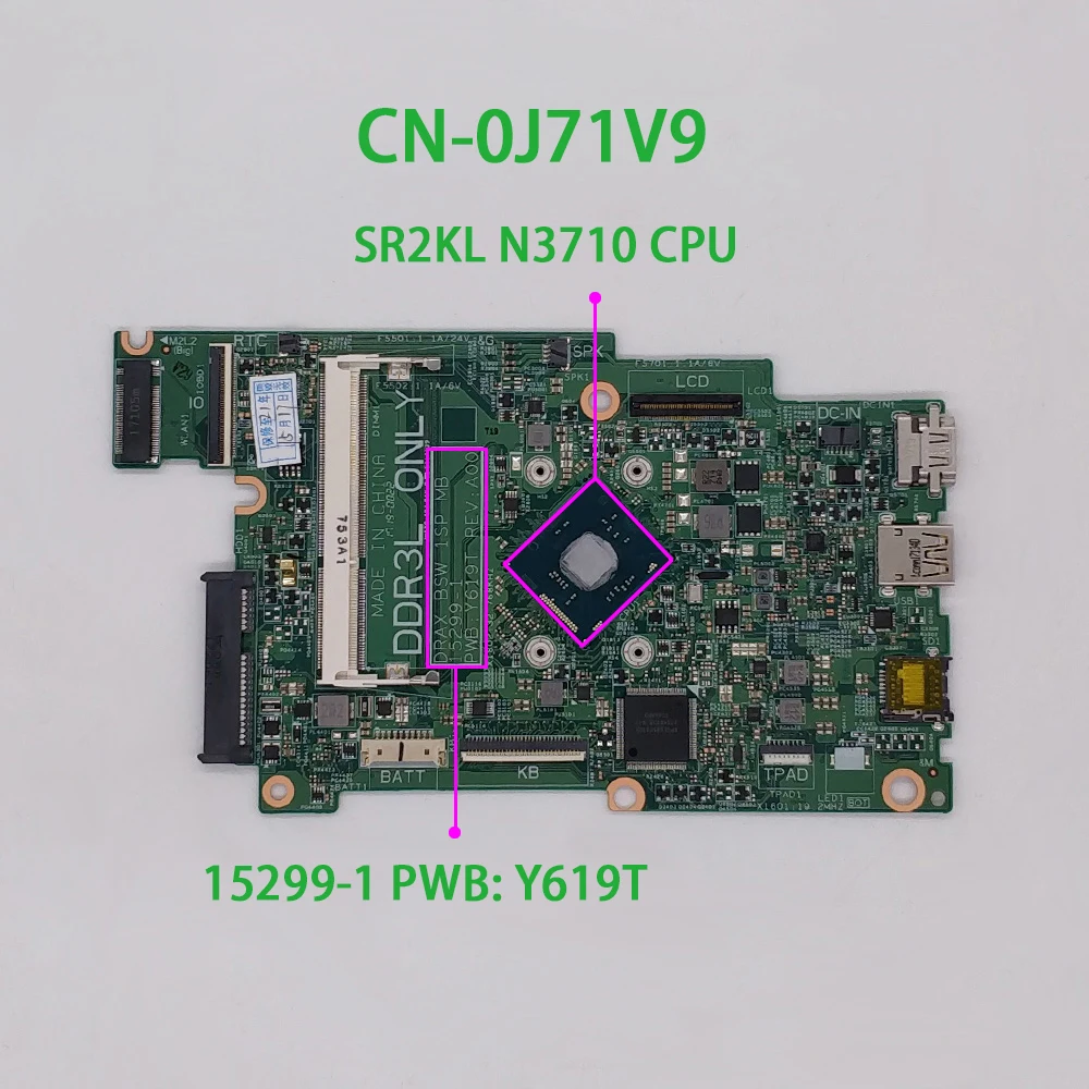 

CN-0J71V9 0J71V9 J71V9 15299-1 PWB: Y619T w N3710 CPU для Dell Inspiron 3168 ноутбук NoteNook PC материнская плата
