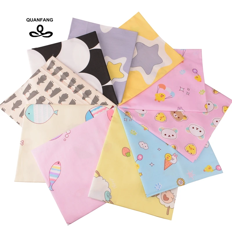 

QUANFANG 10pcs/lot cartoon series Twill Cotton Fabric For Patchwork Cartoon DIY Tissue Cloth Quilting Sewing Baby Material 40X50