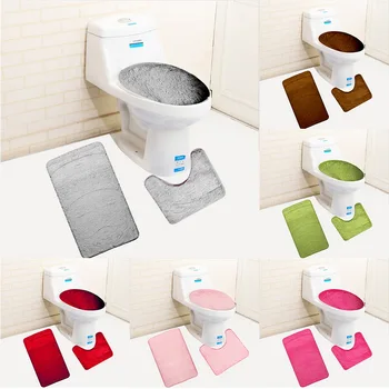 

3pcs Bathroom Toilet Mats Lid Set Creative Individual Gift Silp On Floor Mat Plush Toilet Mat