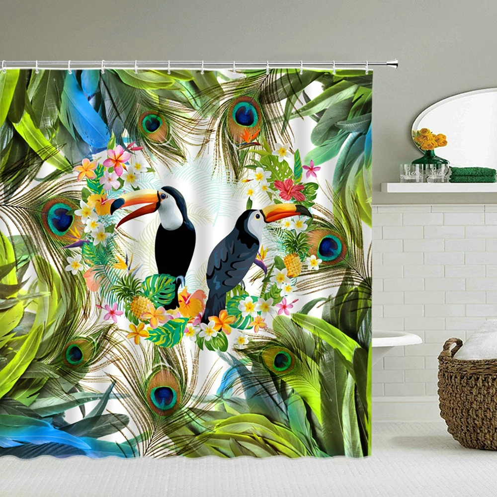 

Green Plants Shower Curtain Flower Toucan 3d Bath Curtains Bathroom Waterproof With Hooks Decoration Bath Screen Washable Cloth