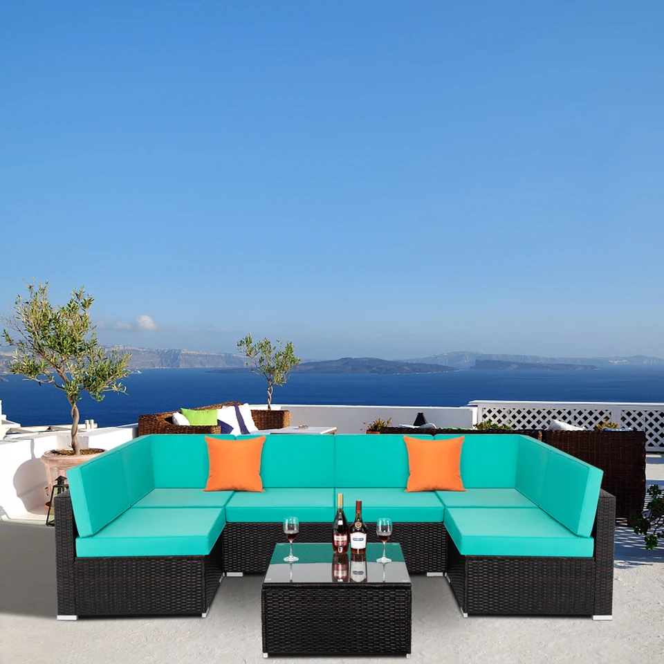 7 Piece Patio Wicker Sofa Set Outdoor Furniture Patio Conversation Set With Coffee Table Rattan Sofa Sectional Furniture Set Garden Sofas Aliexpress