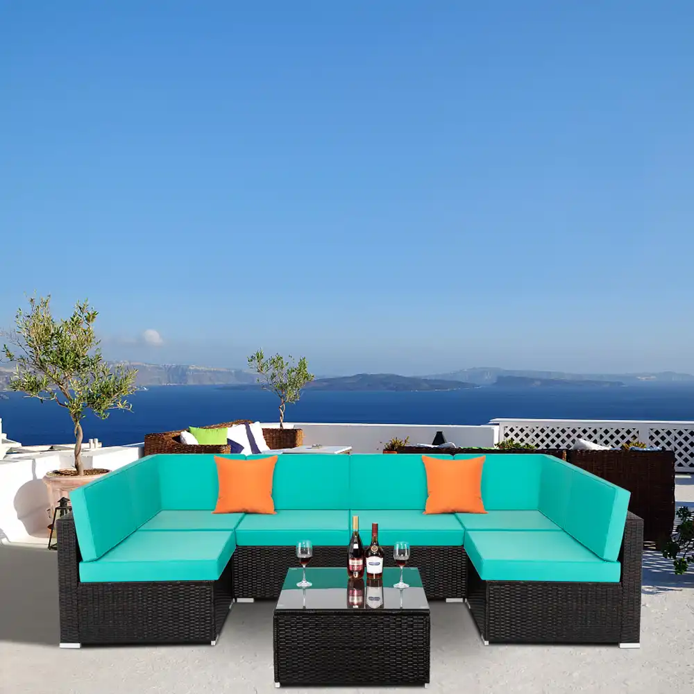 7 Piece Patio Wicker Sofa Set Outdoor Furniture Patio Conversation Set With Coffee Table Rattan Sofa Sectional Furniture Set Garden Sofas Aliexpress