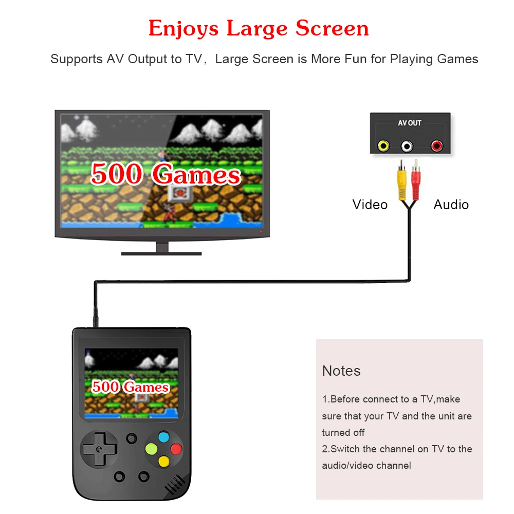 Портативная портативная игровая консоль 3.0in экран Встроенный классический 500 Ретро игры 1020mAh батарея ЖК-видео Consola Ретро плеер