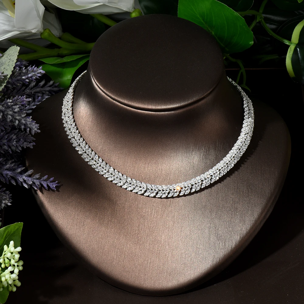 HIBRIDE High Quality Leaf Shape Pendant Wedding Jewelry Zirconia Sets Costume Dress Accessories Bridal 4pcs Set for Marry N-123 - Image 4