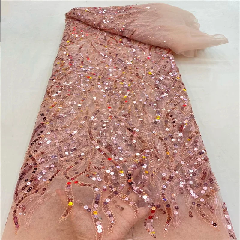 

New arrival fashion African Sequins Lace Fabric High Quality Ghana Handmade Mesh Lace Fabric French Tulle For Nigerian