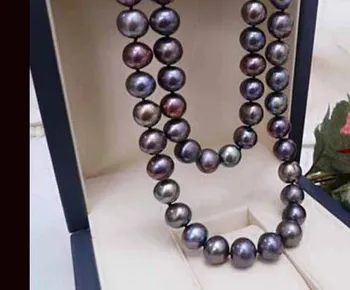 

18inch Charming 9-10mm natural tahitian black pearl necklace 18nch 925silver