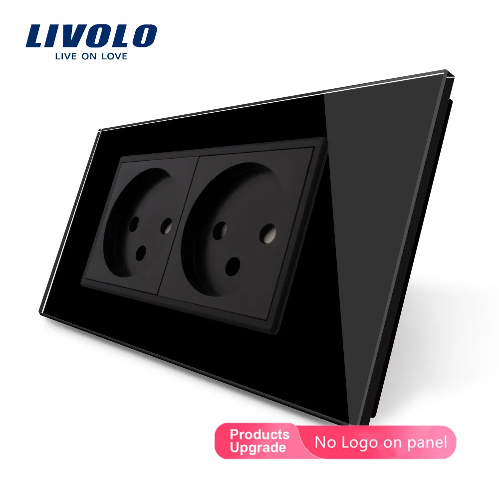 Beste LIVOLO prise Dubbele Israël Power 16A outlet, Gehard Wit Zwart Glas Panel, AC 100 ~ 250 V, Siamesed Ontwerp, geen logo