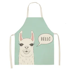 Alpaca Llama Cactus - Cotton and Linen Printed Sleeveless Aprons for Women, Home Cooking, Baking, Bib