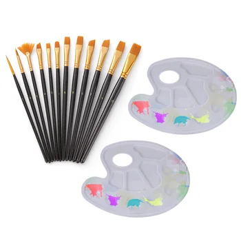 

12Pcs Paintbrushes kit Nylon Hair Painting Brushes Set with 2 Paint Tray Palette for Acrylic Oil Paintings tools