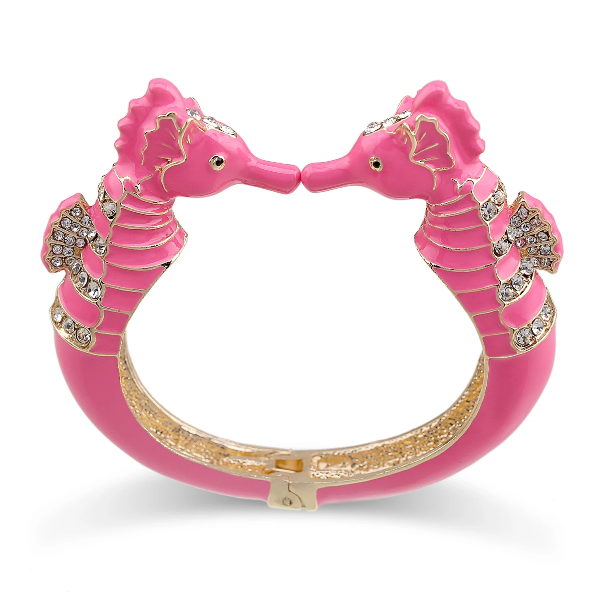New Arrivals Fashion Statement Enamel Bangle Cuff Bracelet for Women Gold Plated Inlaid Rhinestones Sea Horse Bracelet Pulseira 3