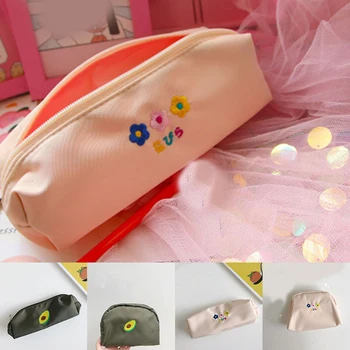 

Small Flower Avocado Embroidery Cosmetic Bag Case Stationery Bag Gift Waterproof Pencil Case Cute Cartoon Makeup Bag Organizer