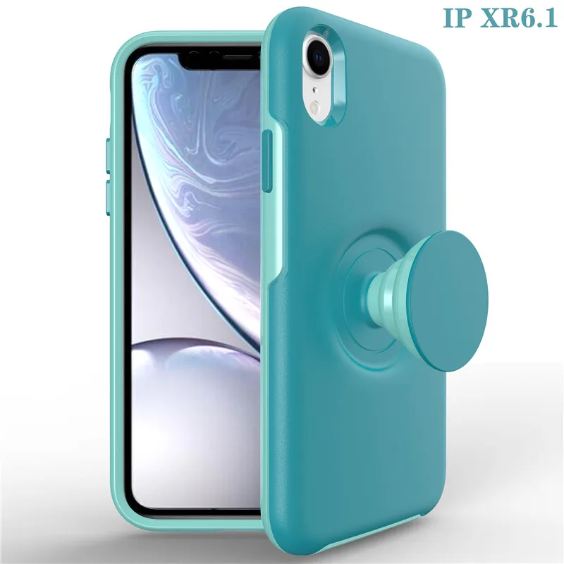 Небесно-голубой Гибкий чехол-держатель Promax для iPhone 11, 6, 8, 7 Plus, x, xr, xsmax, матовый Гибридный противоударный защитный резиновый PC+ TPU силиконовый чехол-накладка - Цвет: Небесно-голубой