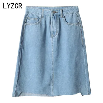 

LYZCR Knee Length Denim Skirt Midi Black Summer Women's Jeans Skirt 2020 Loose A Line Vintage Skirts Womens Jean Skirt