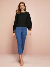 Linglewei New Spring and Summer Women's Shirt Sleeve sequins Chiffon Long sleeves Round collar shirt