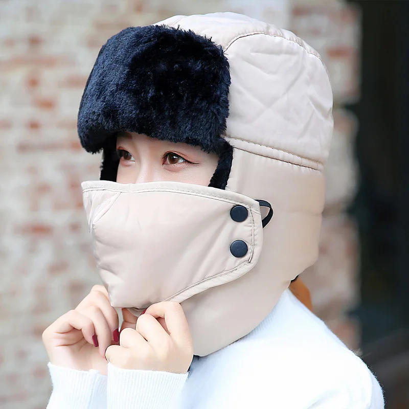 Men's and women's winter thickening Lei Feng hat full velvet warm ear protection ski hat outdoor travel hat wholesale