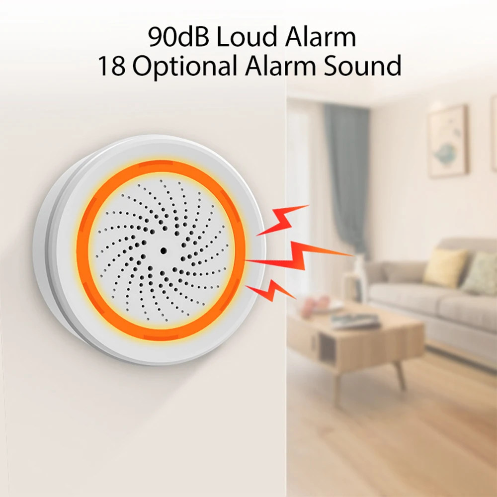 Siren alarm Tuya ZigBee Smart 90dB Sound Light Home Security Alarm Works With Tuya Zigbee Hub