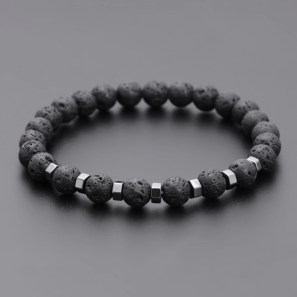 Bead Bracelet Beaded-Strand Lava-Stone Women Jewelry Handmade Black Natural for 8mm New-Fashion