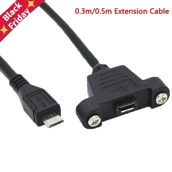 

30cm 50cm Micro USB USB 2.0 Male Connector to Micro USB 2.0 Female Extension Cable With Screws Panel Mount Hole