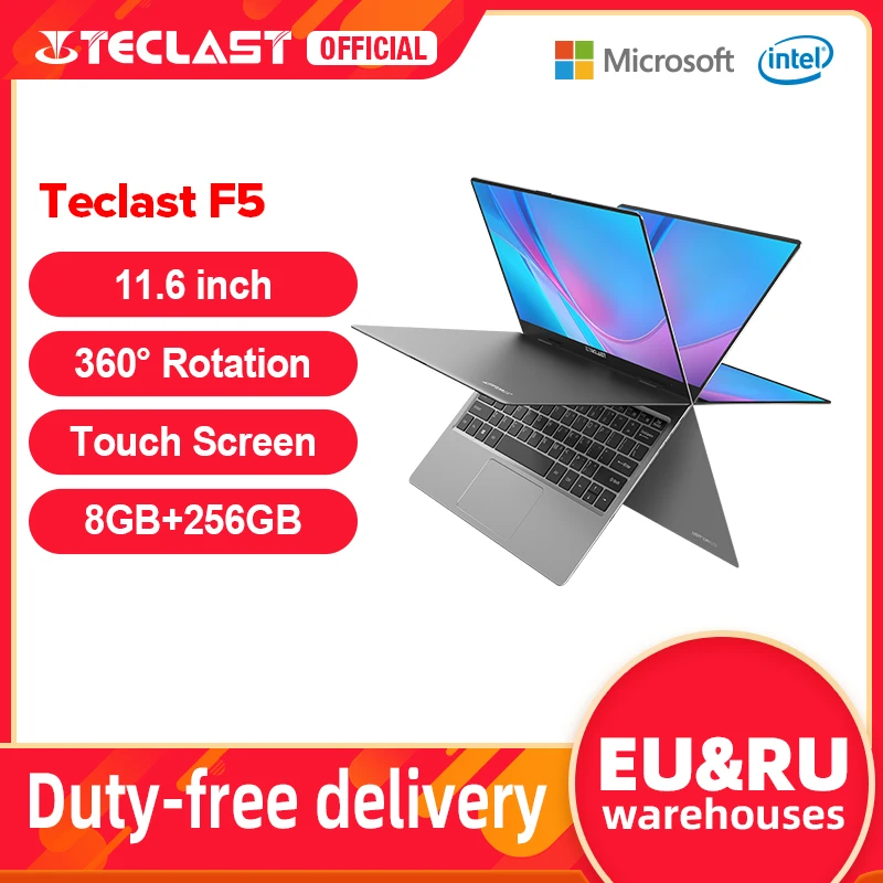 Portátil convertible 2 en 1 ultraligero TECLAST F5, 11.6 FHD (1.920x1.080) IPS, Intel Celeron N4100, 8GB RAM, 256GB SSD (ampliable con SSD y MicroSD), HD Graphics 600, Windows 10, decodificación 4K/60fps, WiFi dual