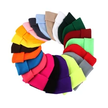 Зимняя теплая шерстяная вязаная шапка унисекс из хлопка, вязаная шапочка для женщин, мужчин, девочек, мальчиков, защита для ушей, шапочки, одноцветные