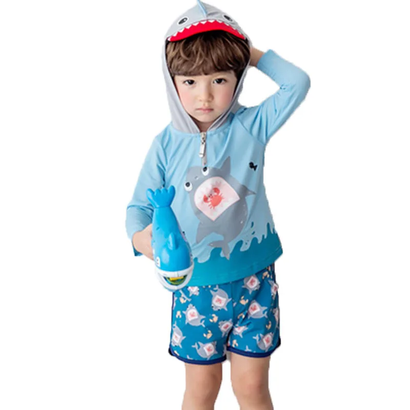 UPF50+ купальный костюм из трех предметов для мальчиков; детский купальный костюм с короткими рукавами и рисунком динозавра и акулы; купальный костюм для маленьких мальчиков