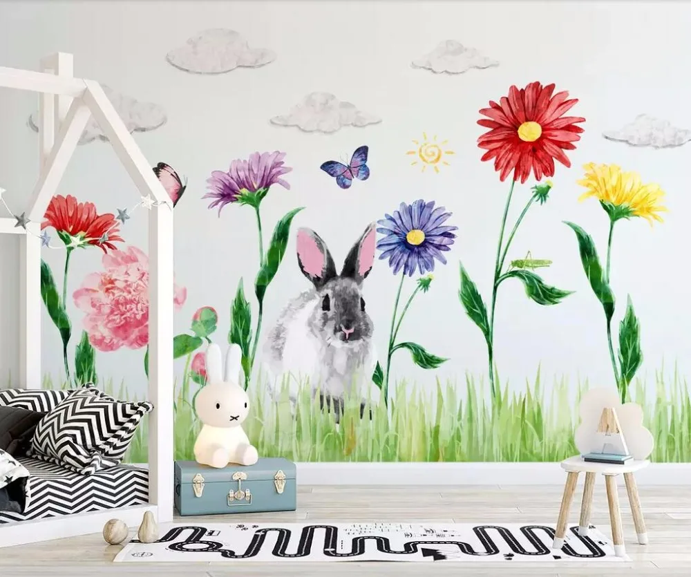 CJSIR Заказная настенная бумага Скандинавская ручная роспись милый кролик детская