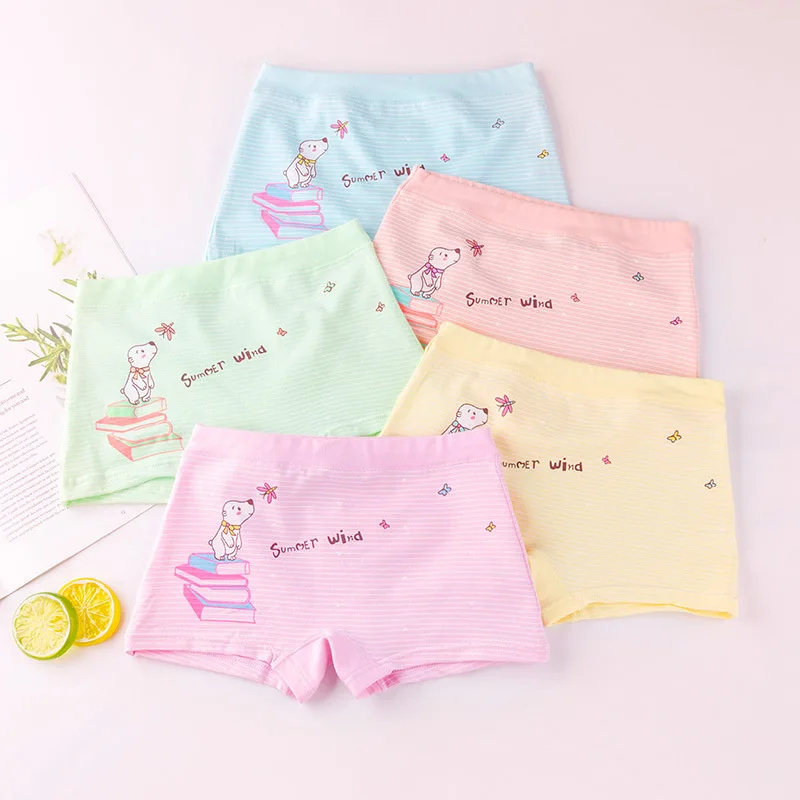 random color 5pcs Трусы для девочек; Детские хлопковые трусики с милым рисунком для девочек; детские дышащие боксеры нижнее белье; одежда для детей - Цвет: random color 5pcs