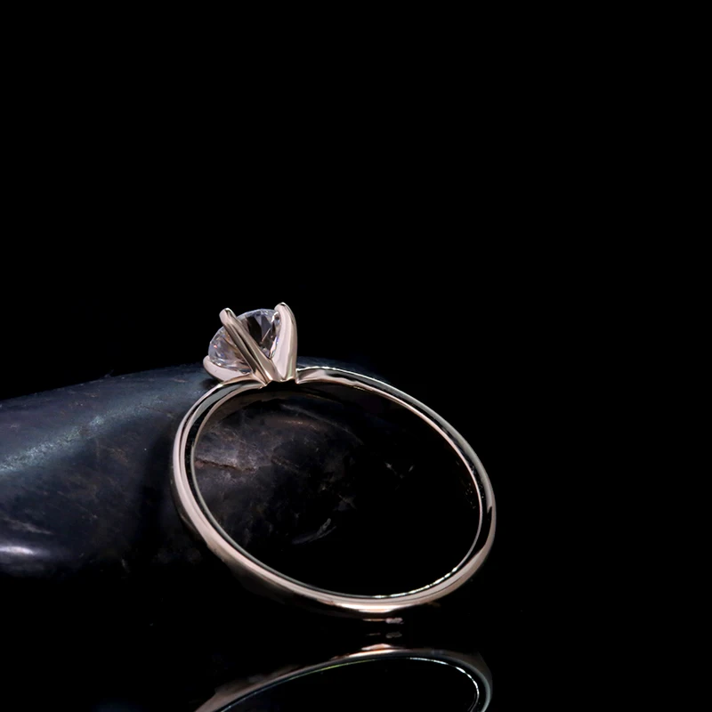 Кольцо из Белого муассанита AEAW, 0.3ct, 4 мм, круглая бриллиантовая огранка, кольцо из муассанита, бриллиантовое кольцо, 14 k, розовое золото