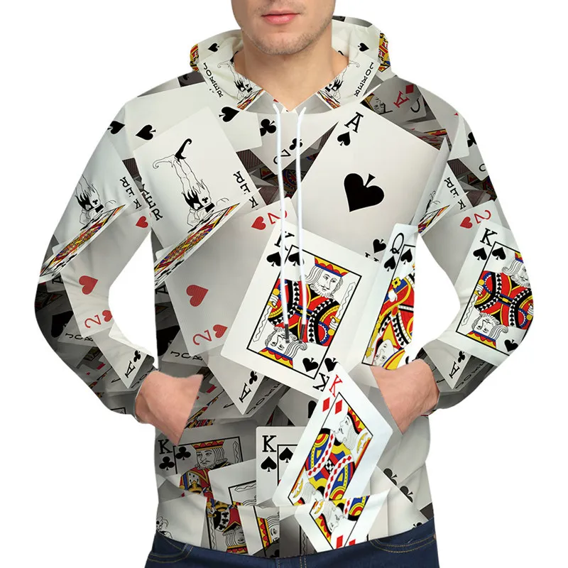 

Playing Cards Men Hoodies With Hat Hoody Print Color Blocks Autumn Winter 3D Sweatshirts Hooded Hood Tops Wholesale And Retail